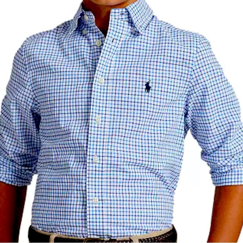 Polo by Ralph Lauren Blue and White Casual Button Down Shirt
